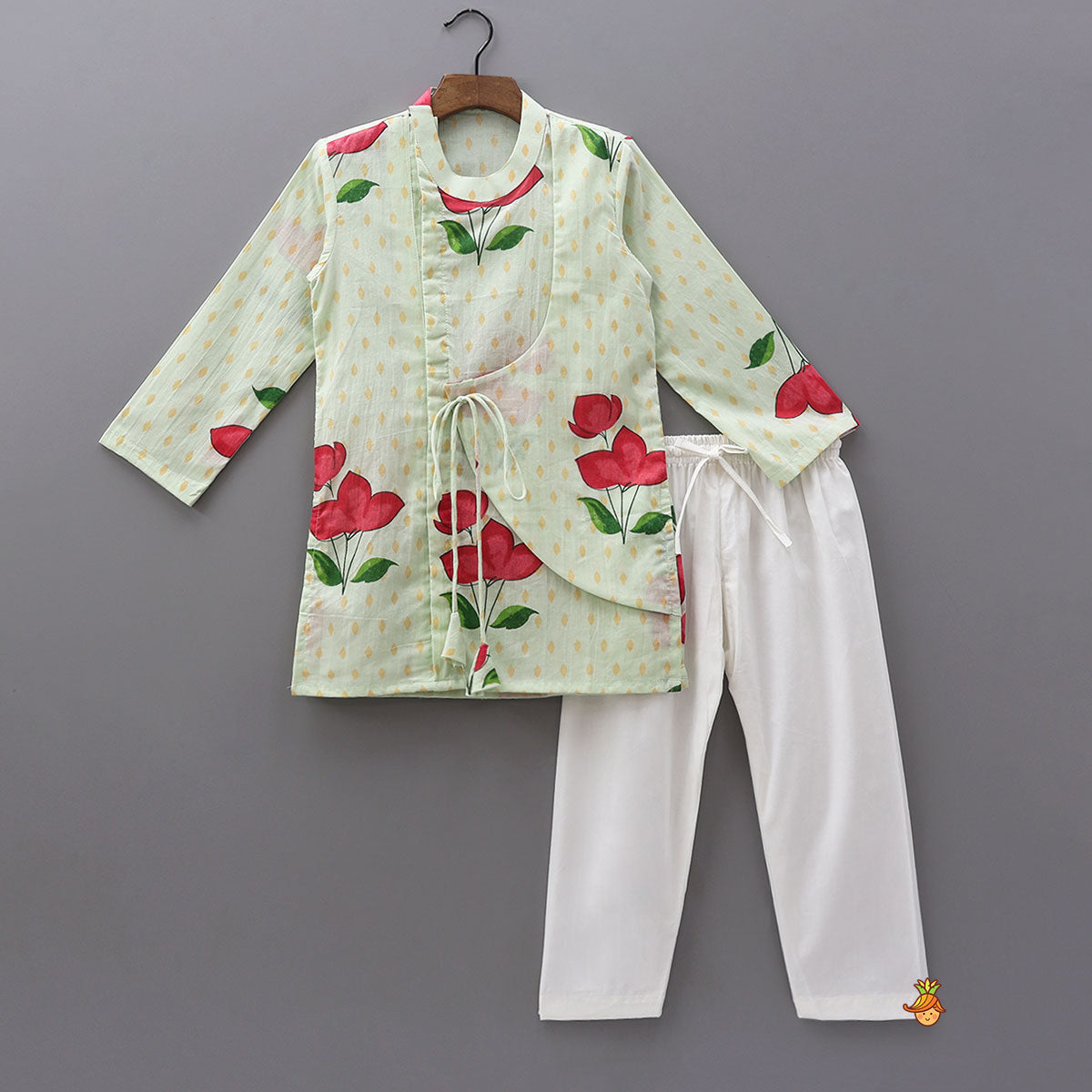 Pre Order: Asymmetric Wrap Style Kurta With Pyjama