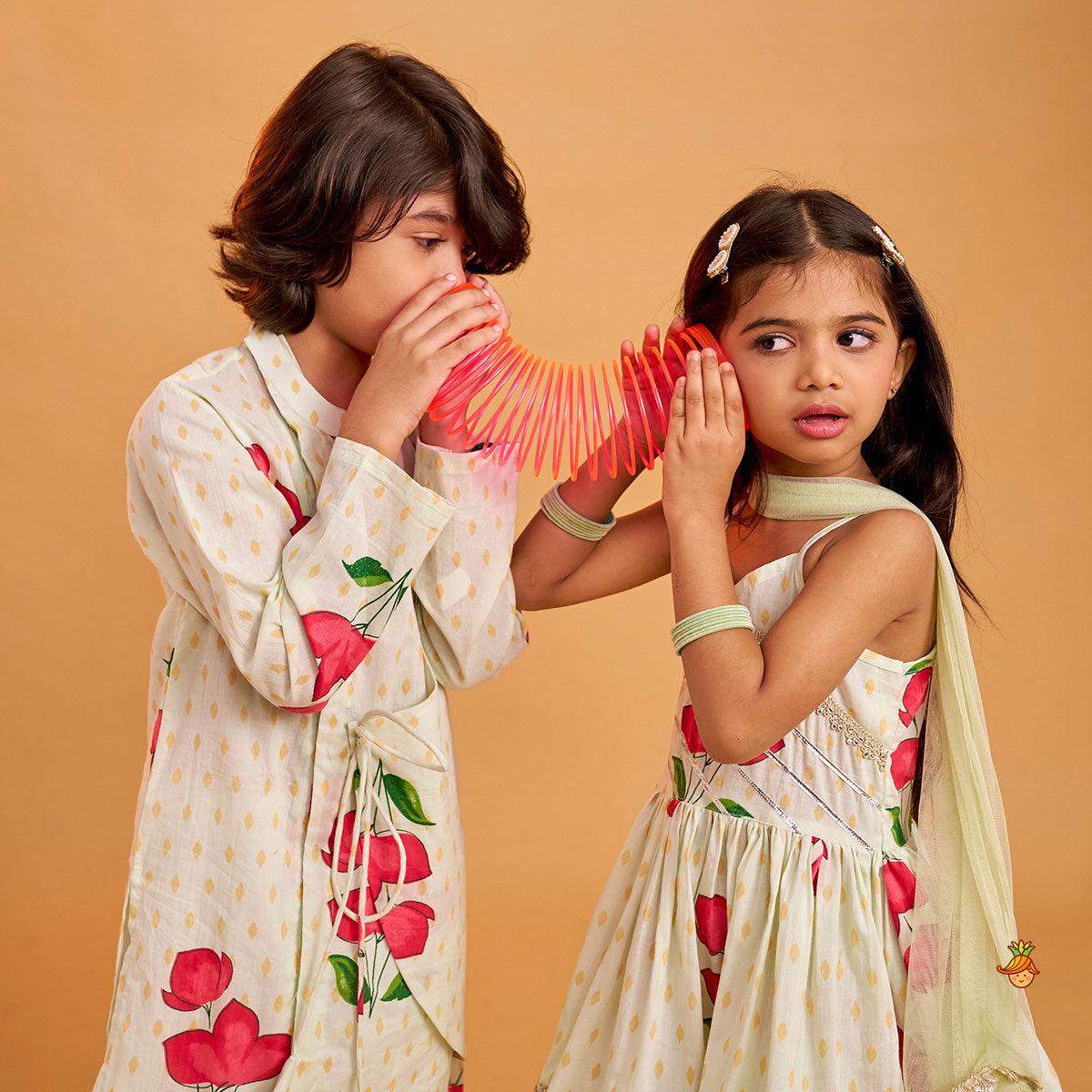 Asymmetric Wrap Style Kurta With Pyjama twinning model image 2