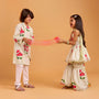 Floral Strappy Peplum Top With Sharara And Dupatta twinning model image 1