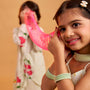 Floral Strappy Peplum Top With Sharara And Dupatta twinning model image 3