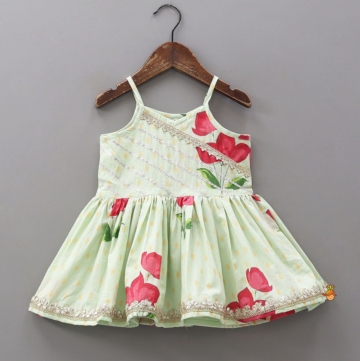 Pre Order: Floral Strappy Peplum Top With Sharara And Dupatta