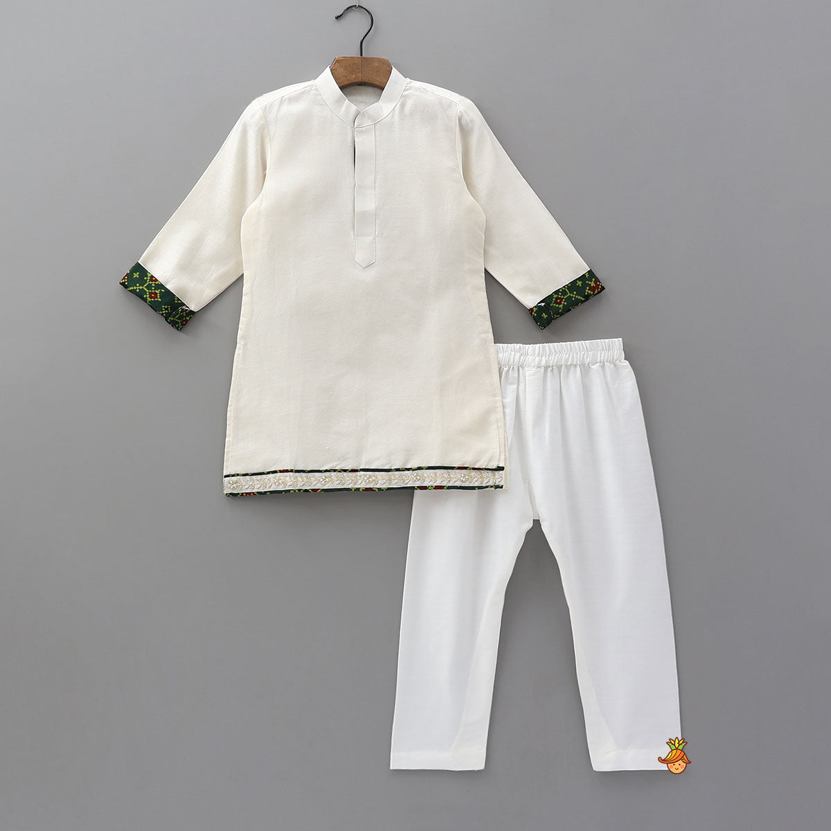Pre Order: Ethnic Kurta With Patch Work Jacket And Pyjama