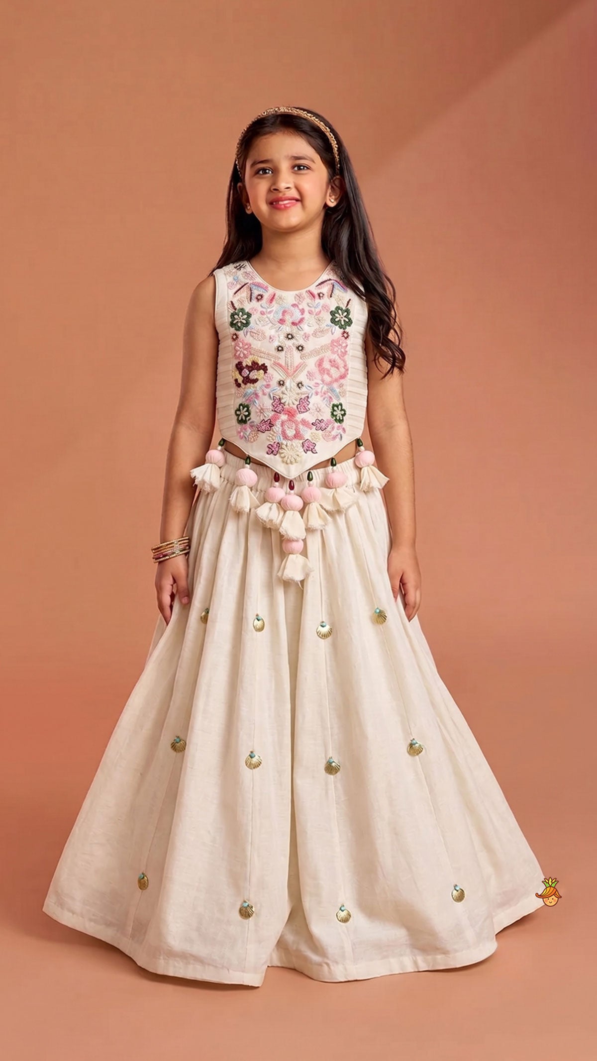Pre Order: Tassel Detailed Floral Embroidered Top With Palazzo