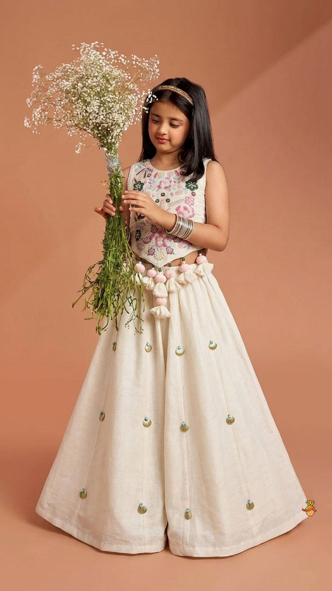 Pre Order: Tassel Detailed Floral Embroidered Top With Palazzo