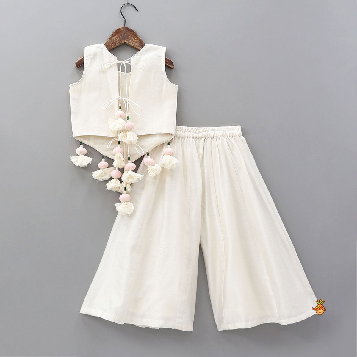 Pre Order: Tassel Detailed Floral Embroidered Top With Palazzo