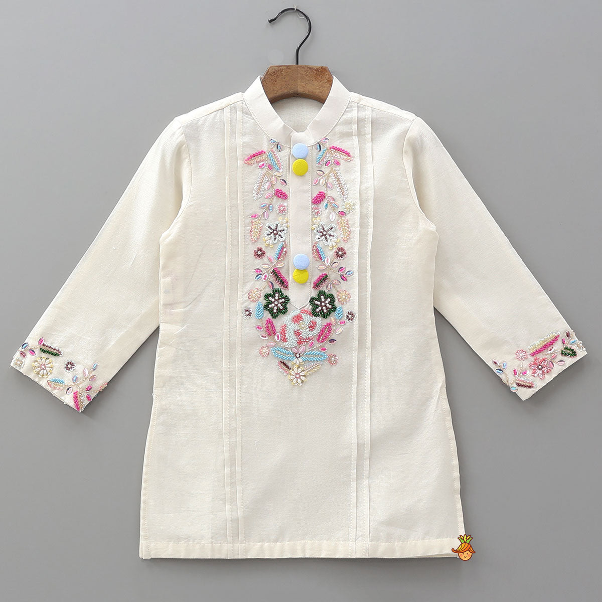 Pre Order: Floral Multicolour Bead And Sequin Embroidered Kurta With Pyjama