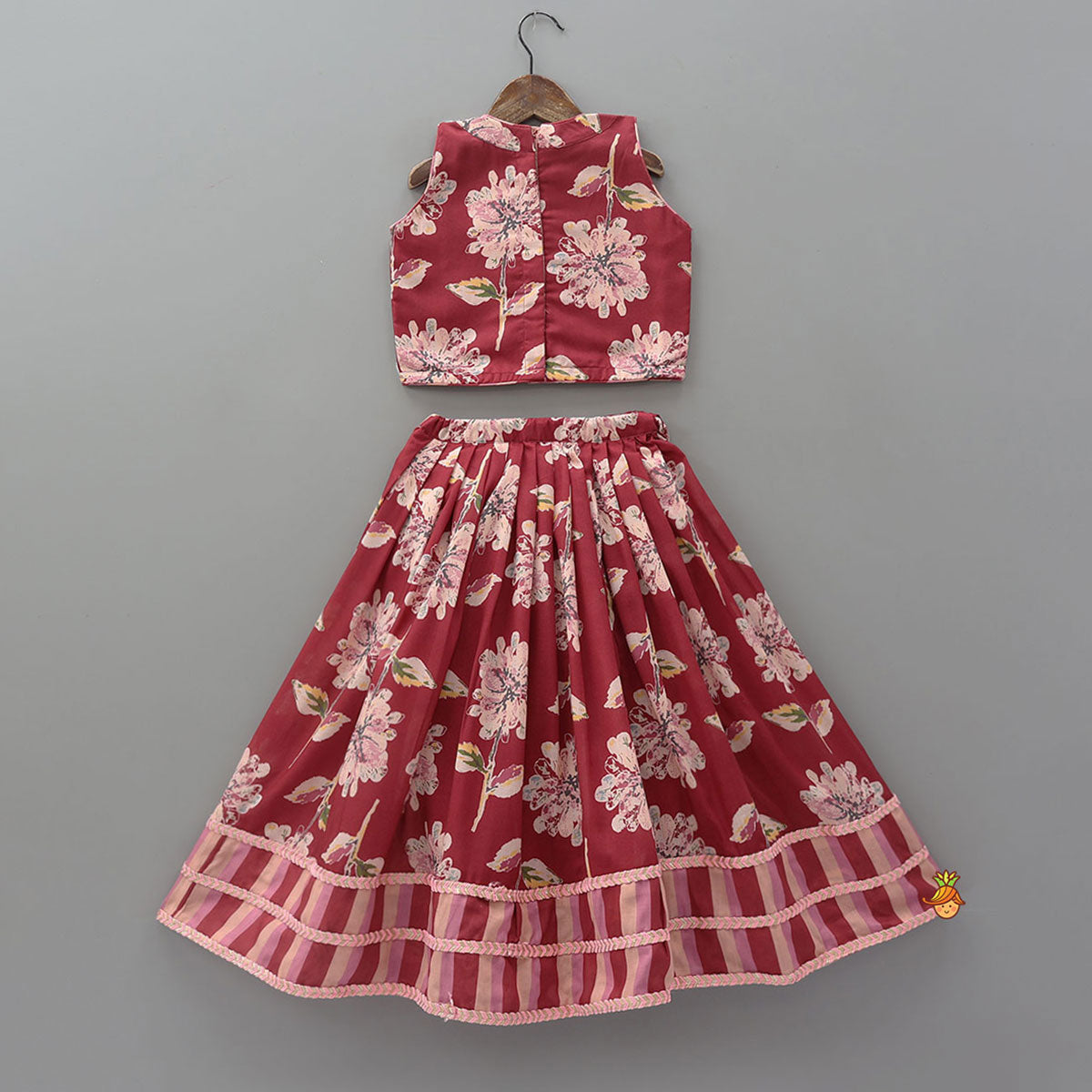 Pre Order: Floral Printed Crop Top And Lehenga With Dupatta