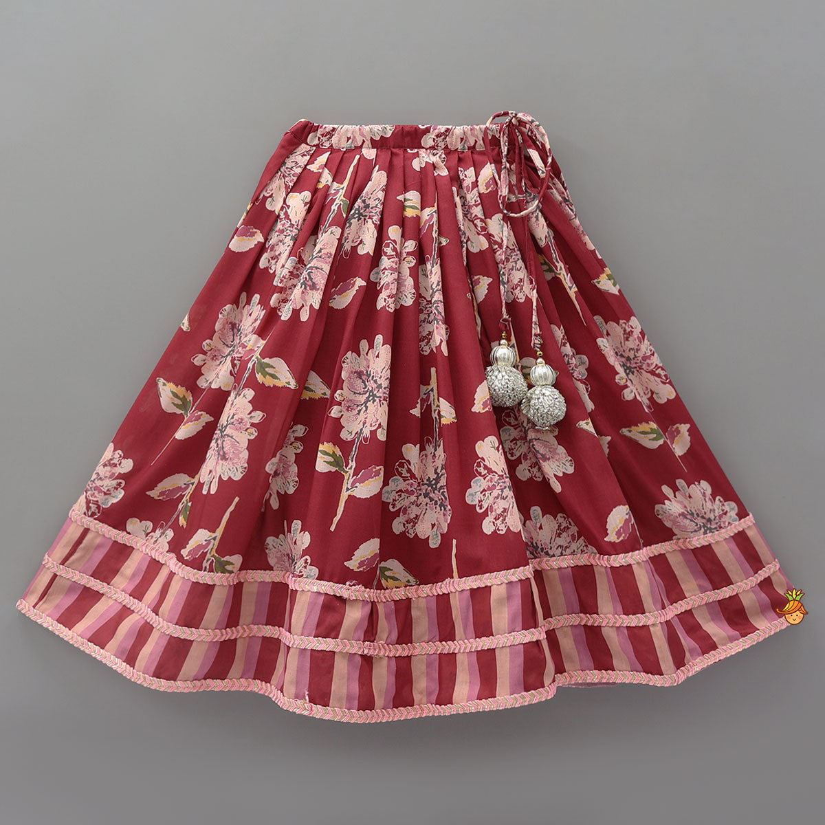 Pre Order: Floral Printed Crop Top And Lehenga With Dupatta