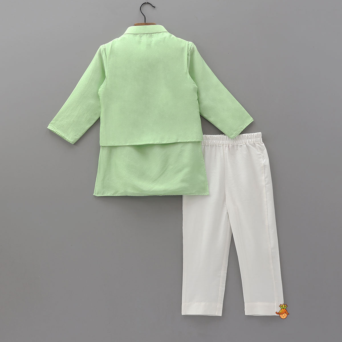 Pre Order: Ethnic Silk Kurta With Floral Embroidered Jacket And Pyjama