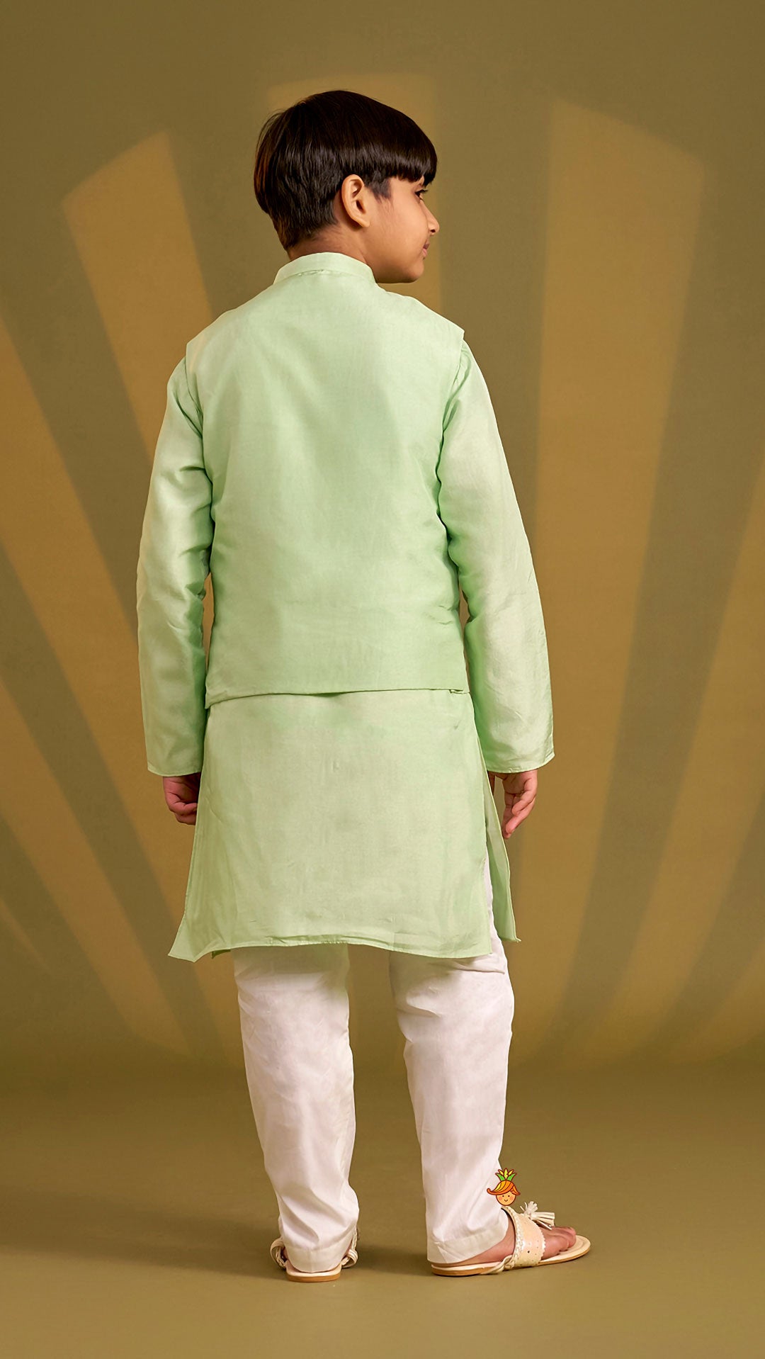 Pre Order: Ethnic Silk Kurta With Floral Embroidered Jacket And Pyjama