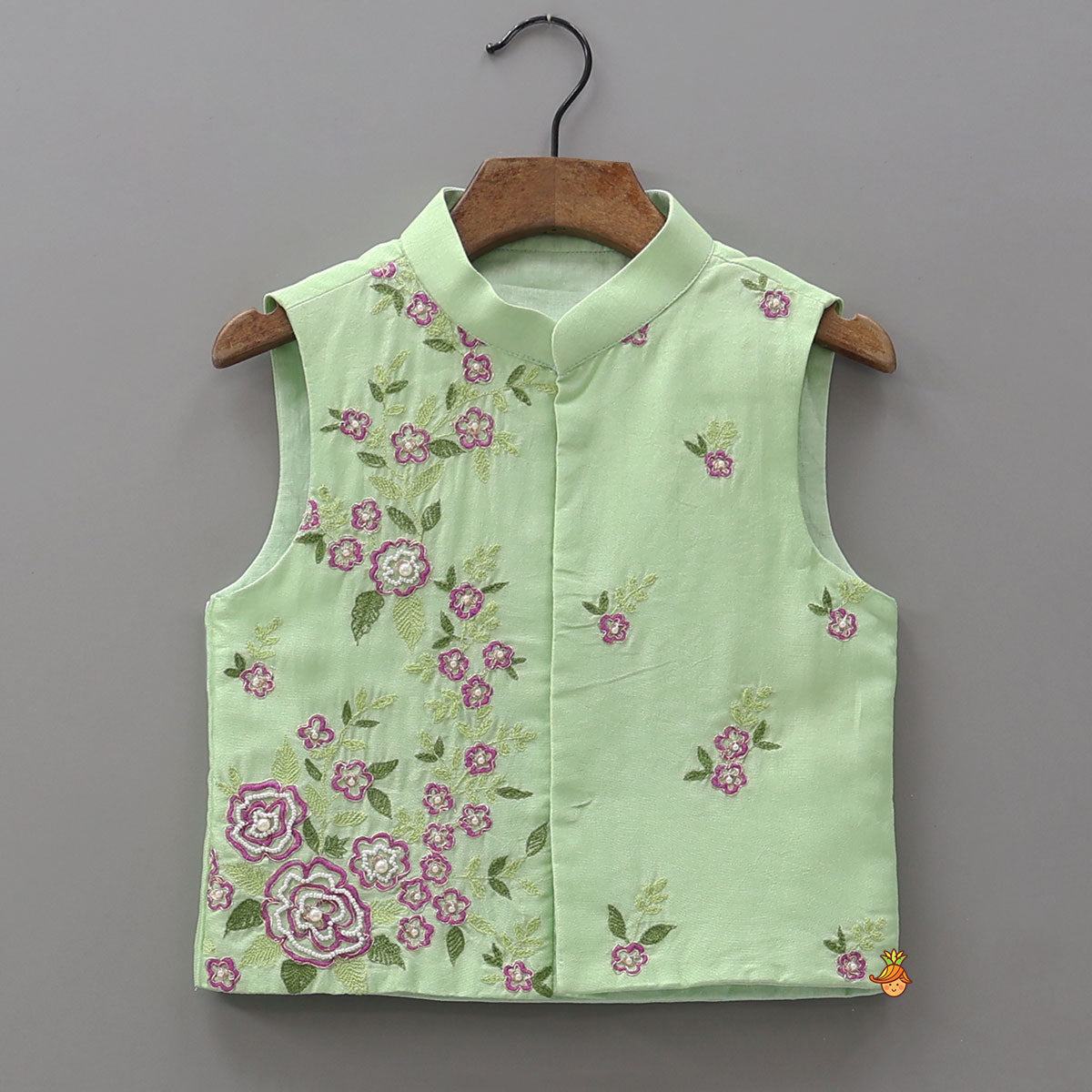 Pre Order: Ethnic Silk Kurta With Floral Embroidered Jacket And Pyjama