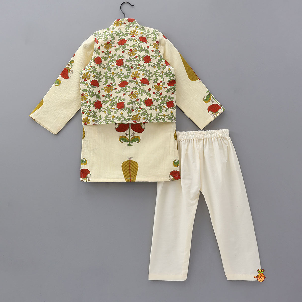 Pre Order: Floral Heritage Print Kurta And Jacket With Pyjama