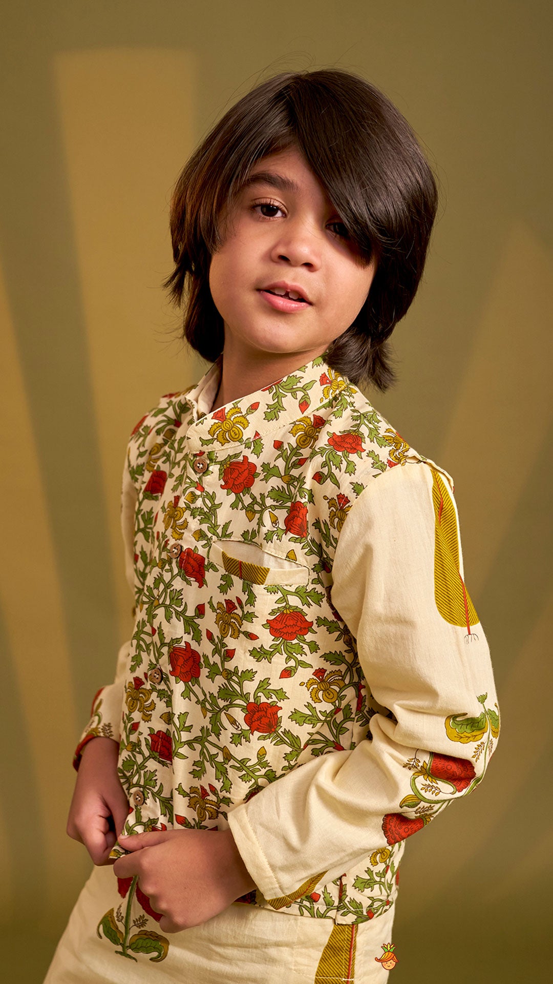 Pre Order: Floral Heritage Print Kurta And Jacket With Pyjama