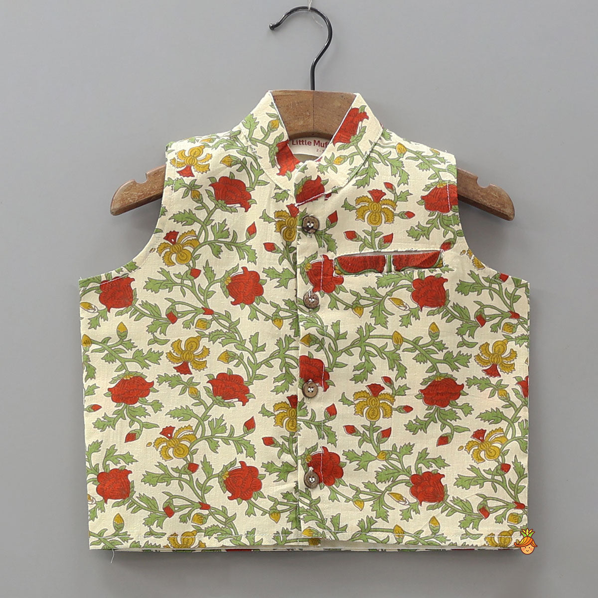 Pre Order: Floral Heritage Print Kurta And Jacket With Pyjama