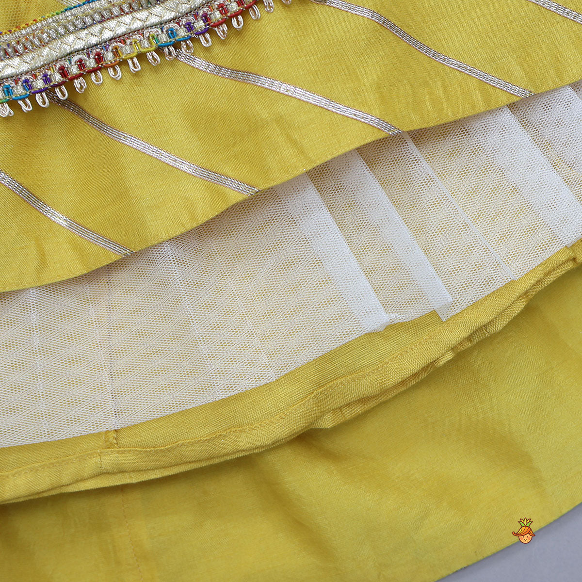 Pre Order: Peter Pan Collar Floral Crop Top With Lehenga And Net Dupatta