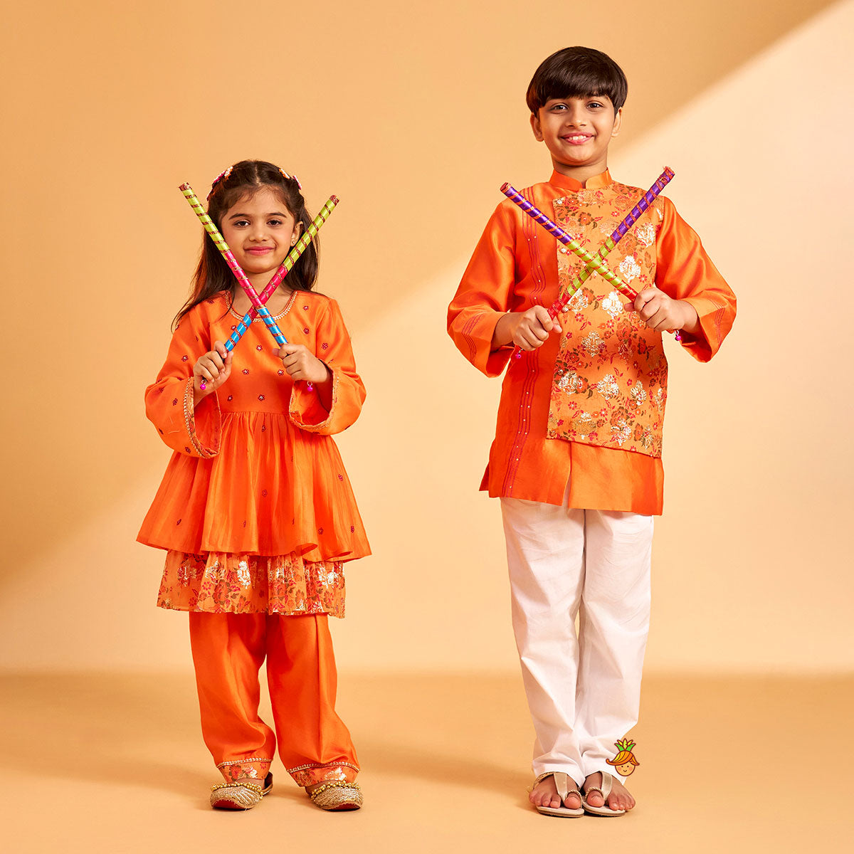 Layered Asymmetric Wrap Kurta With Pyjama twinning model image 1