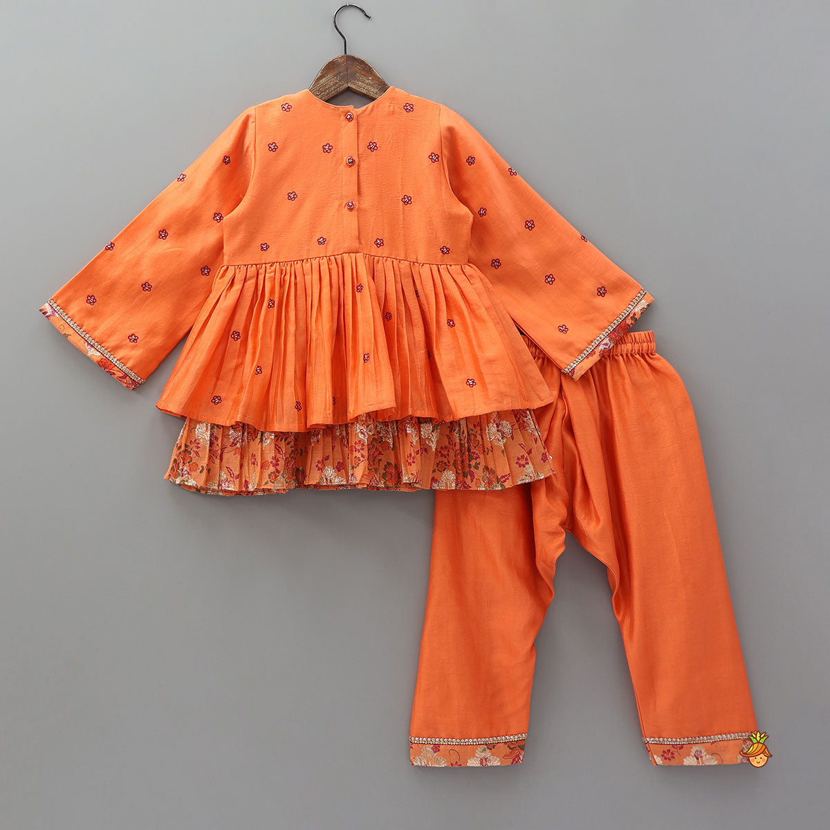 Pre Order: Floral Buti Embroidered Peplum Top With Salwar And Dupatta