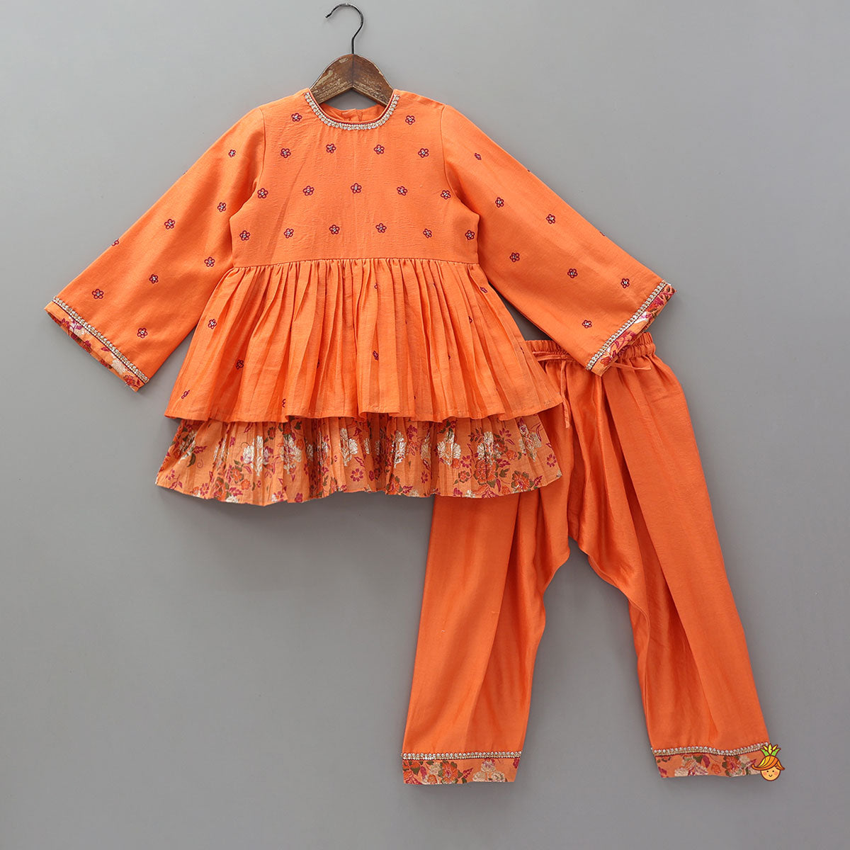 Pre Order: Floral Buti Embroidered Peplum Top With Salwar And Dupatta