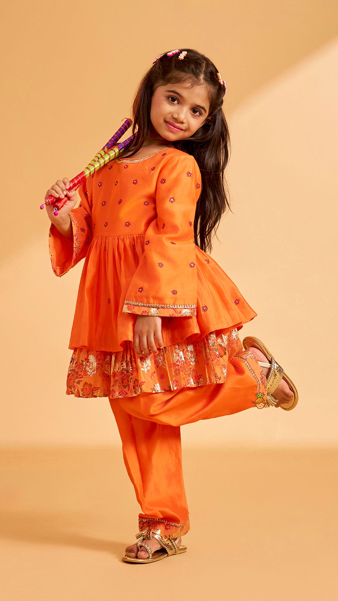 Pre Order: Floral Buti Embroidered Peplum Top With Salwar And Dupatta
