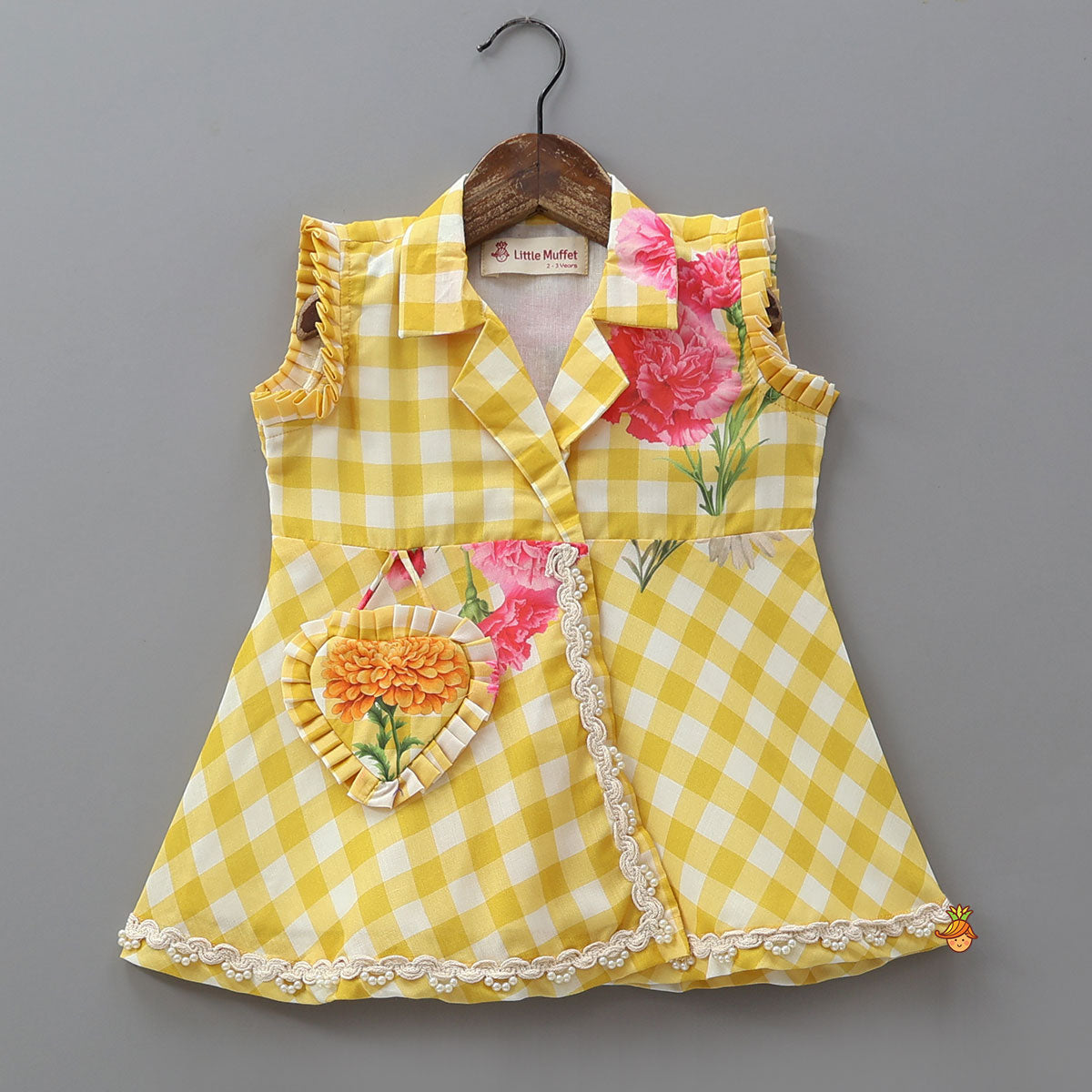 Checkered Printed Notched Collar Top With Dhoti Pant