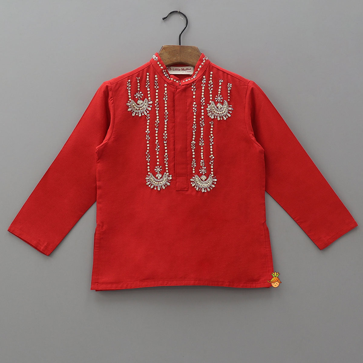 Sequin Embroidered Yoke Short Kurta And Printed Dhoti