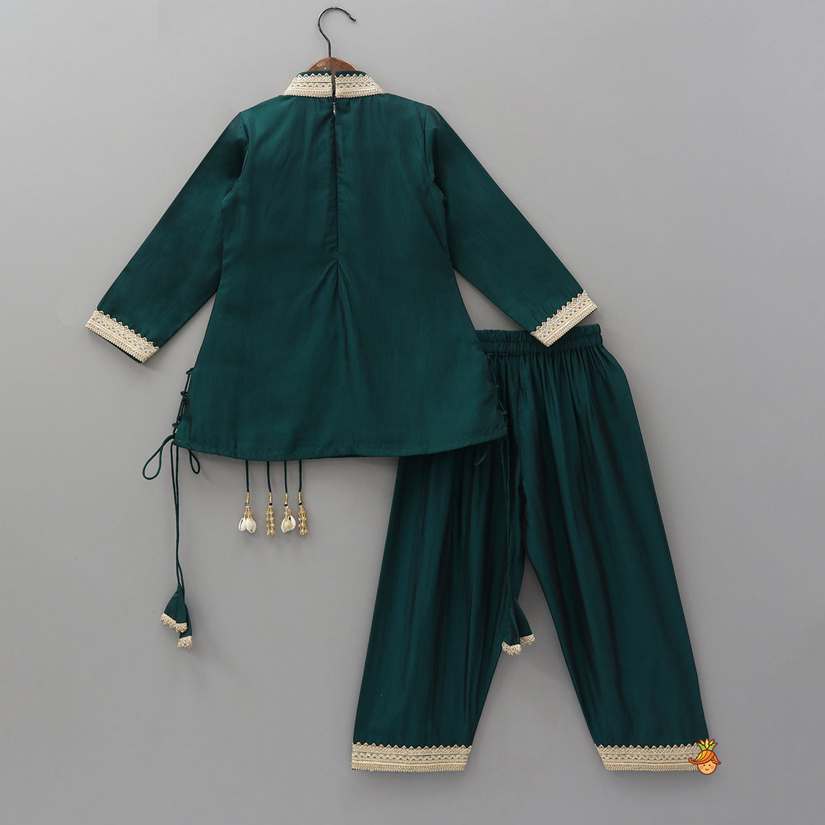 Pre Order: Elegant Lace Detailed Kurta With Farshi Salwar And Dupatta