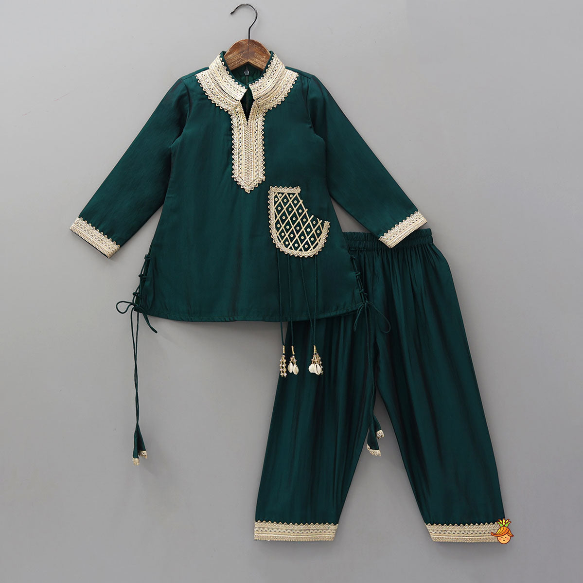 Pre Order: Elegant Lace Detailed Kurta With Farshi Salwar And Dupatta
