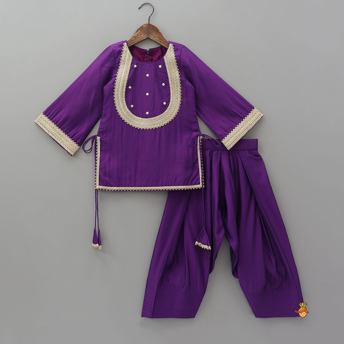 Pre Order: Lace Detailed Kurta With Farshi Salwar And Dupatta