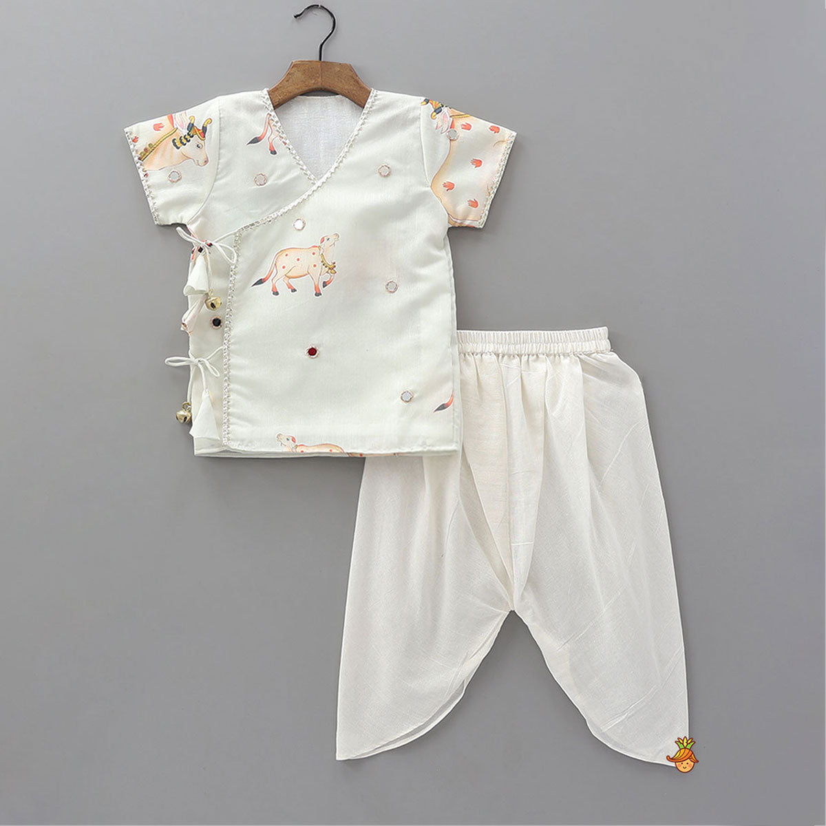 Pre Order: Mirror Embellished Angarkha Style Kurta With Dhoti