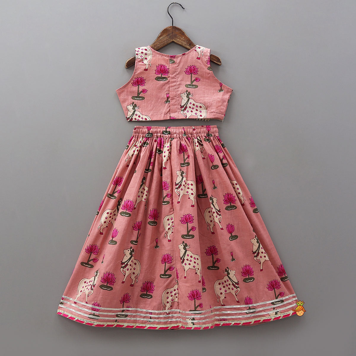 Crop Top And Lehenga With Lurex Striped Dupatta