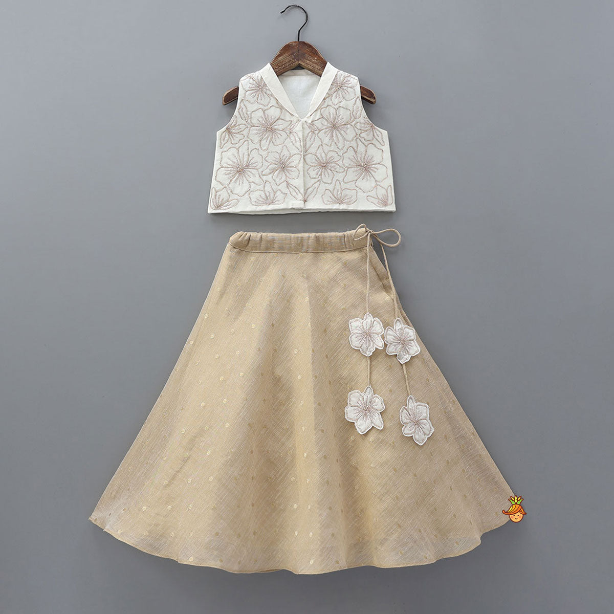 Pre Order: Shawl Collar Crop Top With Contrasting Lehenga