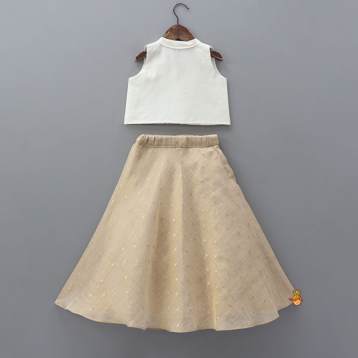Pre Order: Shawl Collar Crop Top With Contrasting Lehenga