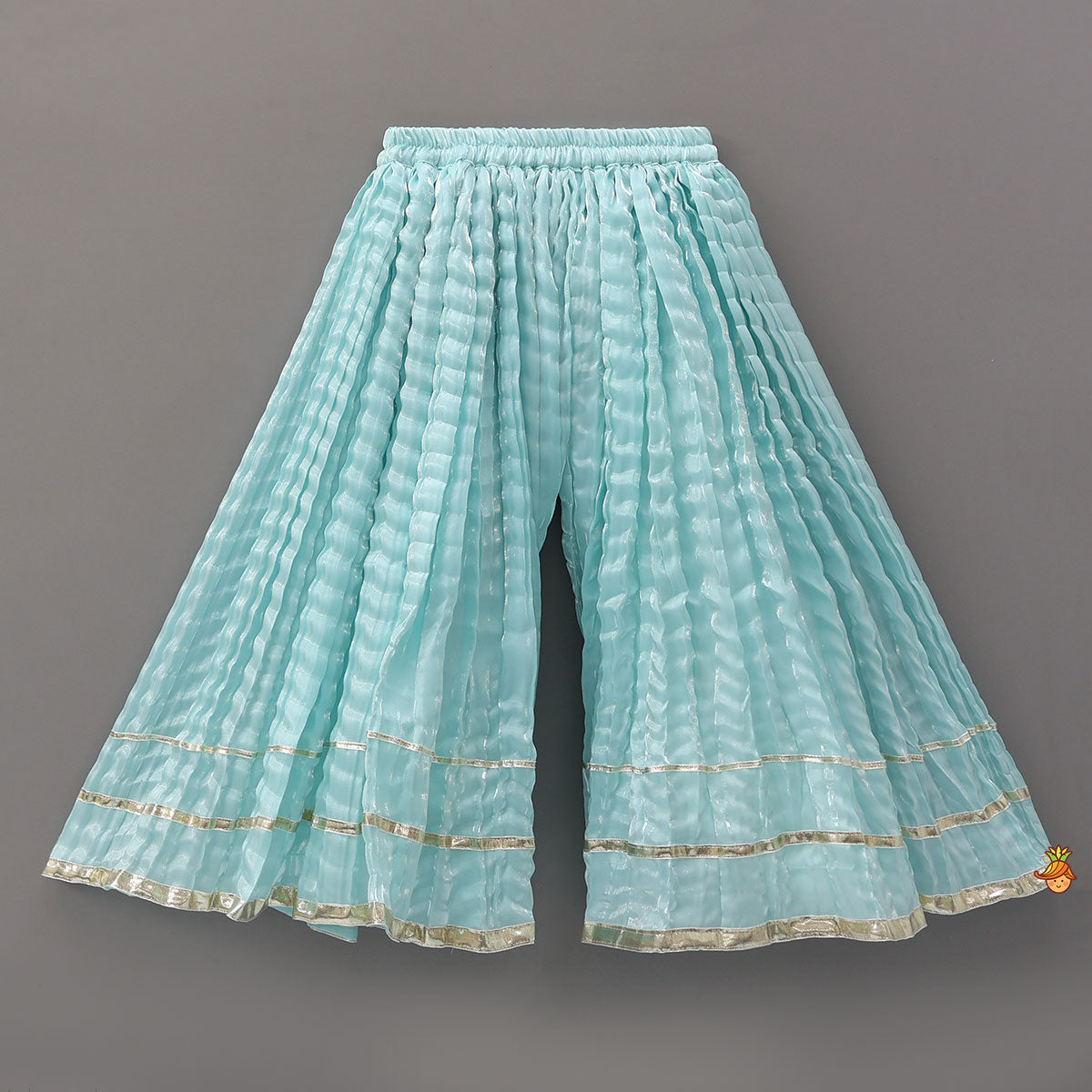 Sleeveless Sheen Elegant Kurti And Crushed Fabric Palazzo With Hair Tie