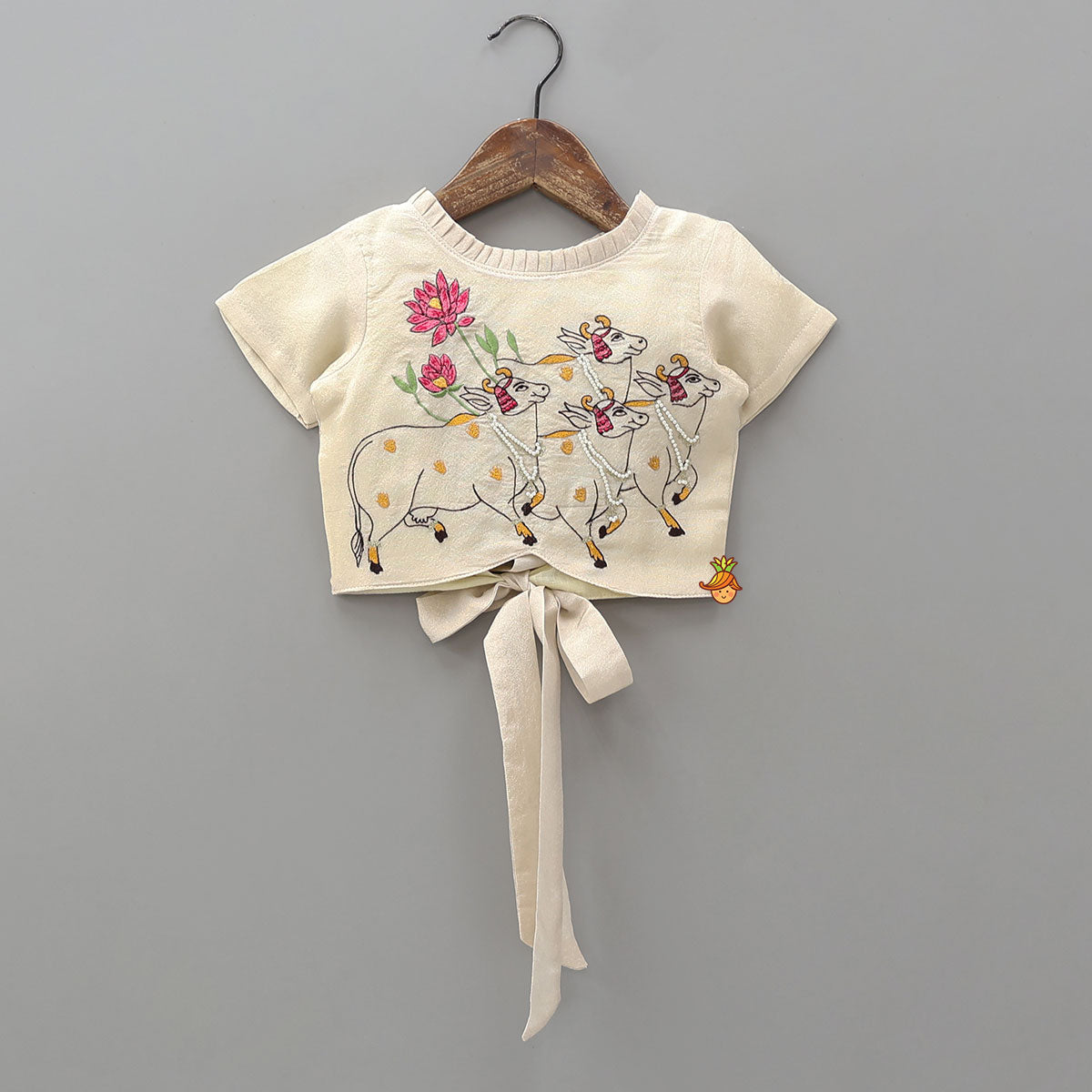 Pre Order: Cow and Floral Motif Embroidered Top With Palazzo