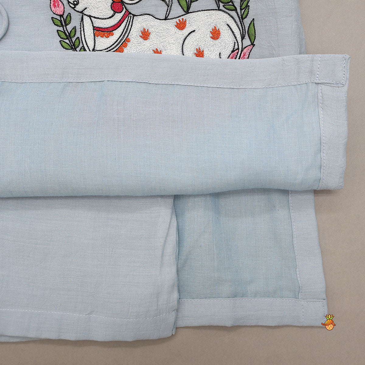 Pre Order: Hand Embroidered Angarakha Style Kurta And Dhoti