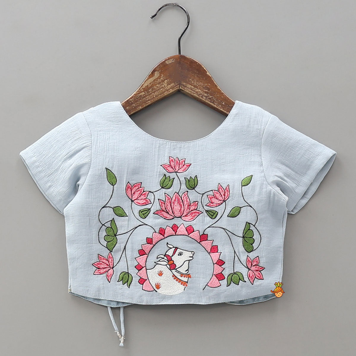 Pre Order: Hand Embroidered Tie Up Crop Top With Drape Style Palazzo