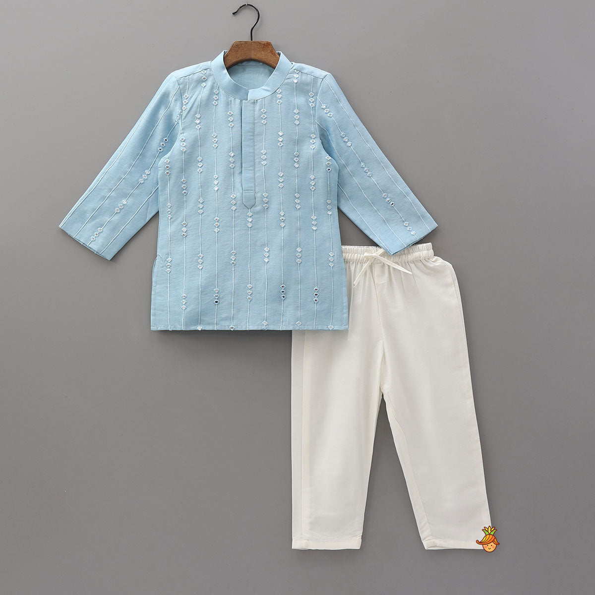 Pre Order: Faux Mirror Embroidered Kurta And Pyjama