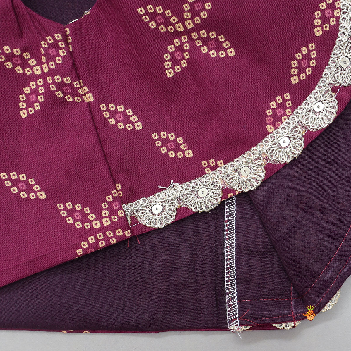 Pre Order: Bandhani Printed Gota Lace Detailed Kurti With Jacket