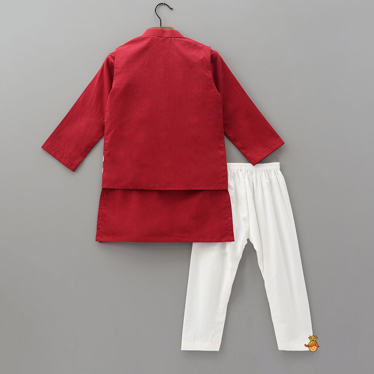 Pre Order: Asymmetric Heart Motif Printed Overlay Kurta With Jacket and Pyjama