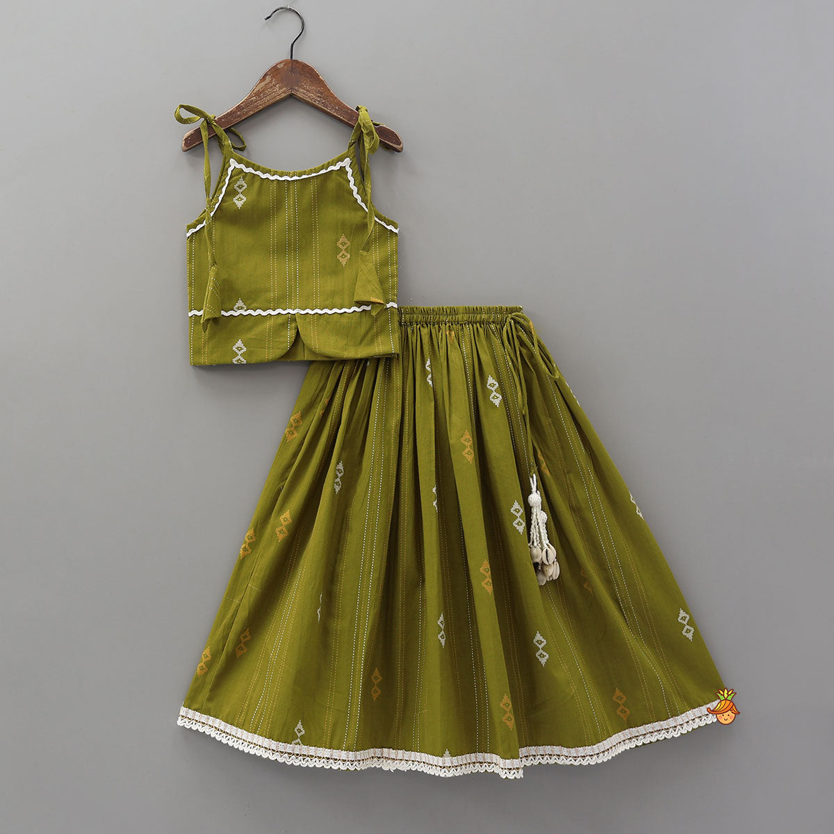 Pre Order: Lace Detailed Tie-Up Crop Top And Lehenga