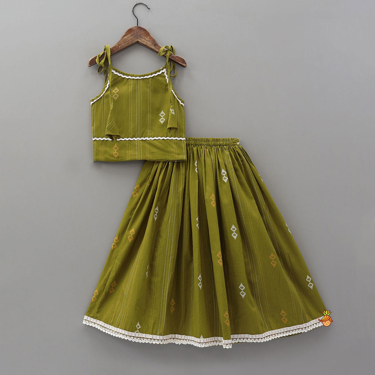 Pre Order: Lace Detailed Tie-Up Crop Top And Lehenga
