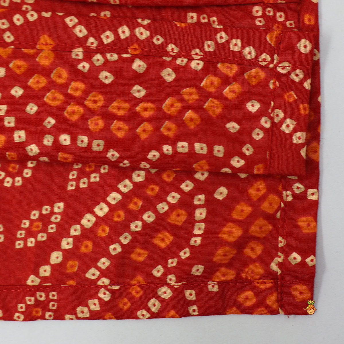 Pre Order: Asymmetric Jacket Style Bandhani Printed Kurta And Pyjama