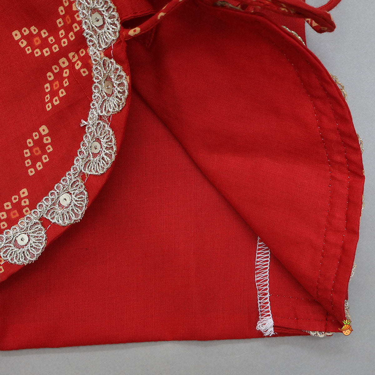Pre Order: Bandhani Print Gota Lace Detailed Kurti With Jacket
