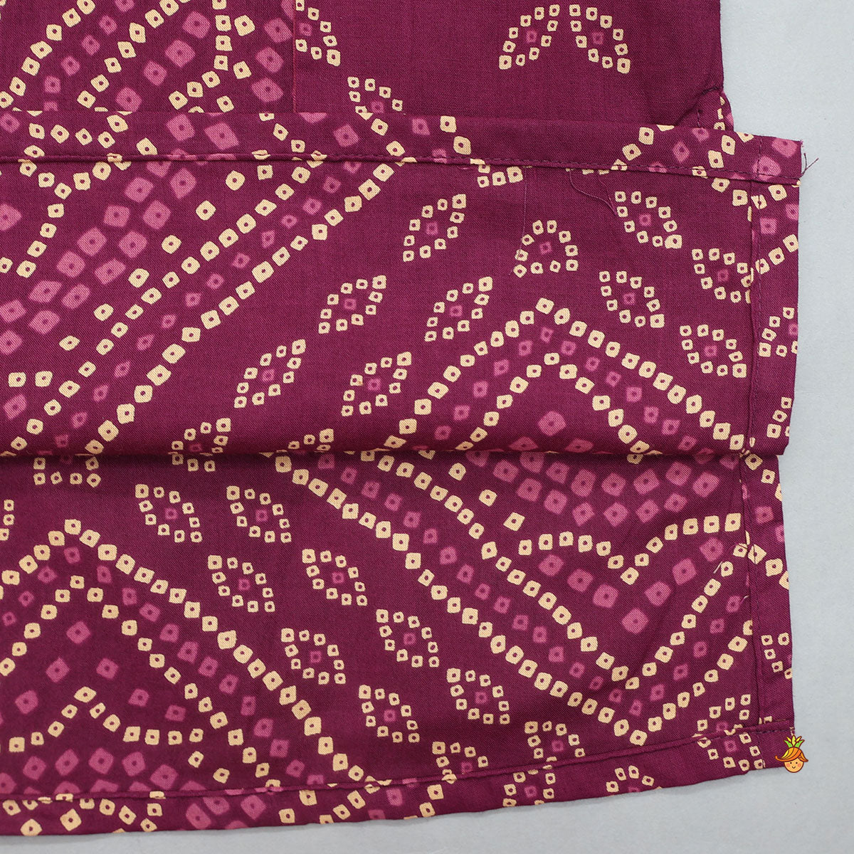 Pre Order: Bandhani Inspired Print Kurta With Attached Asymmetric Jacket And Pyjama