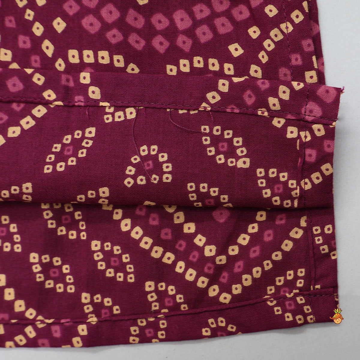 Pre Order: Bandhani Inspired Print Kurta With Attached Asymmetric Jacket And Pyjama