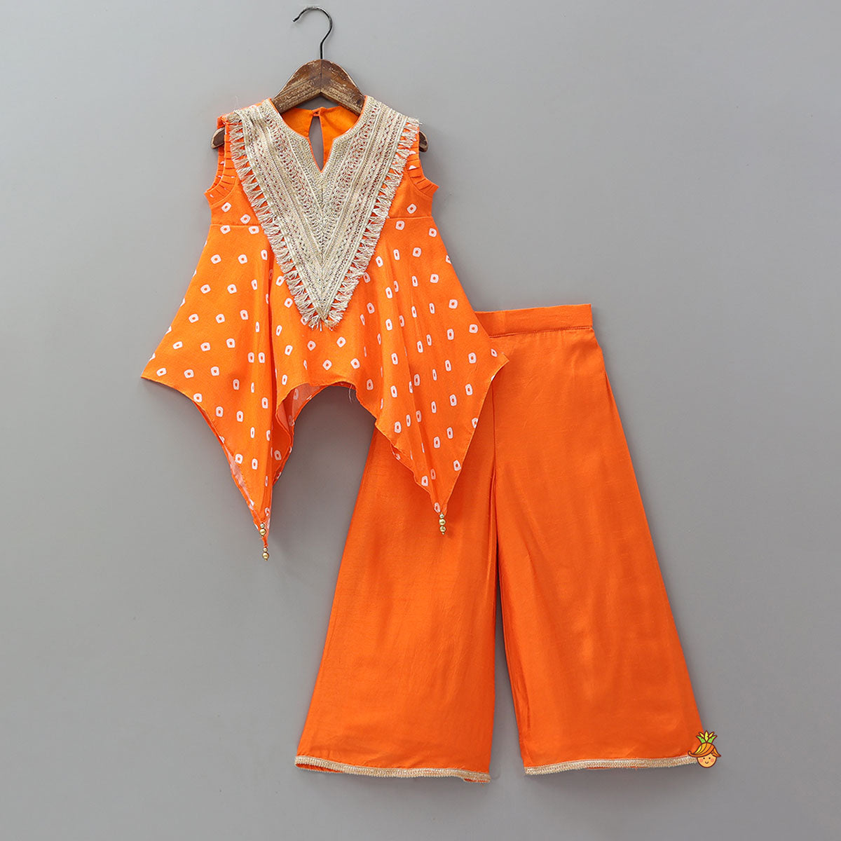 Pre Order: Bandhani Printed Asymmetrical Top And Palazzo