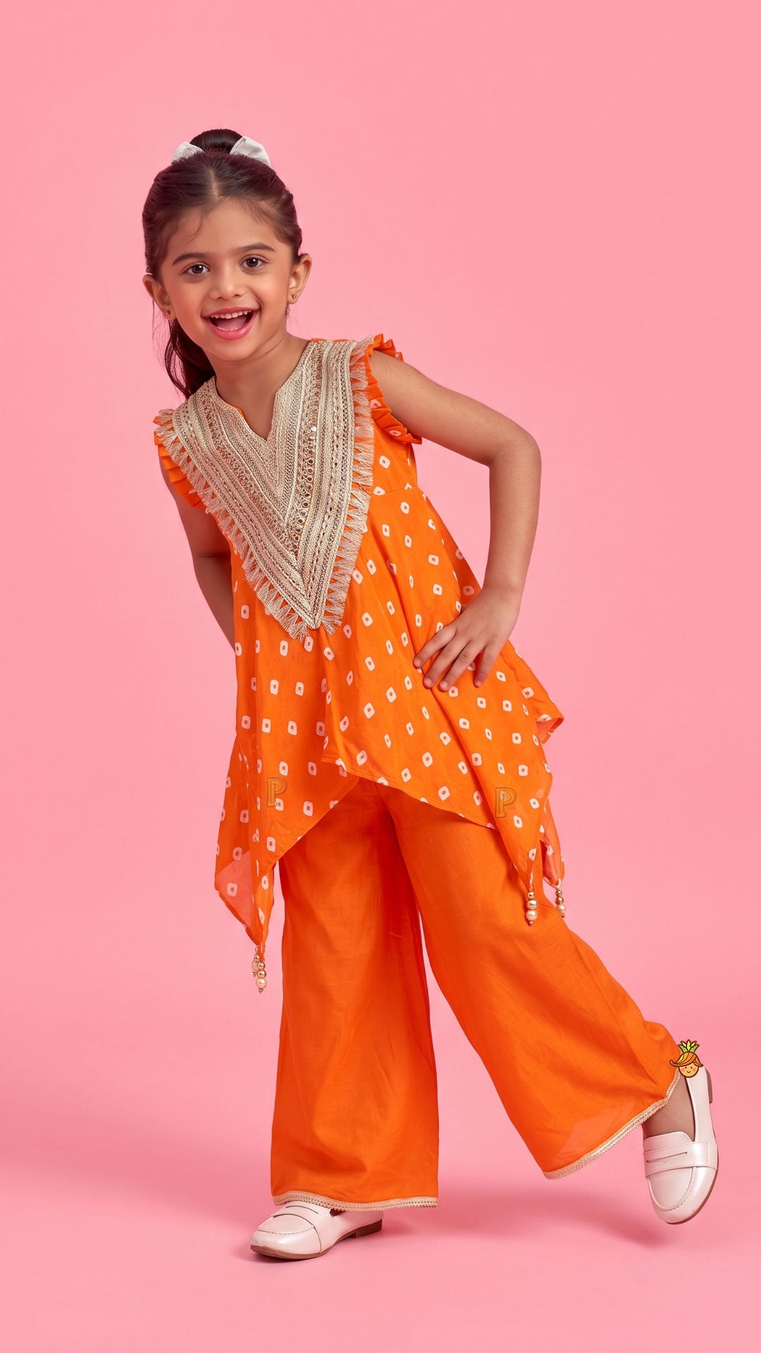Pre Order: Bandhani Printed Asymmetrical Top And Palazzo