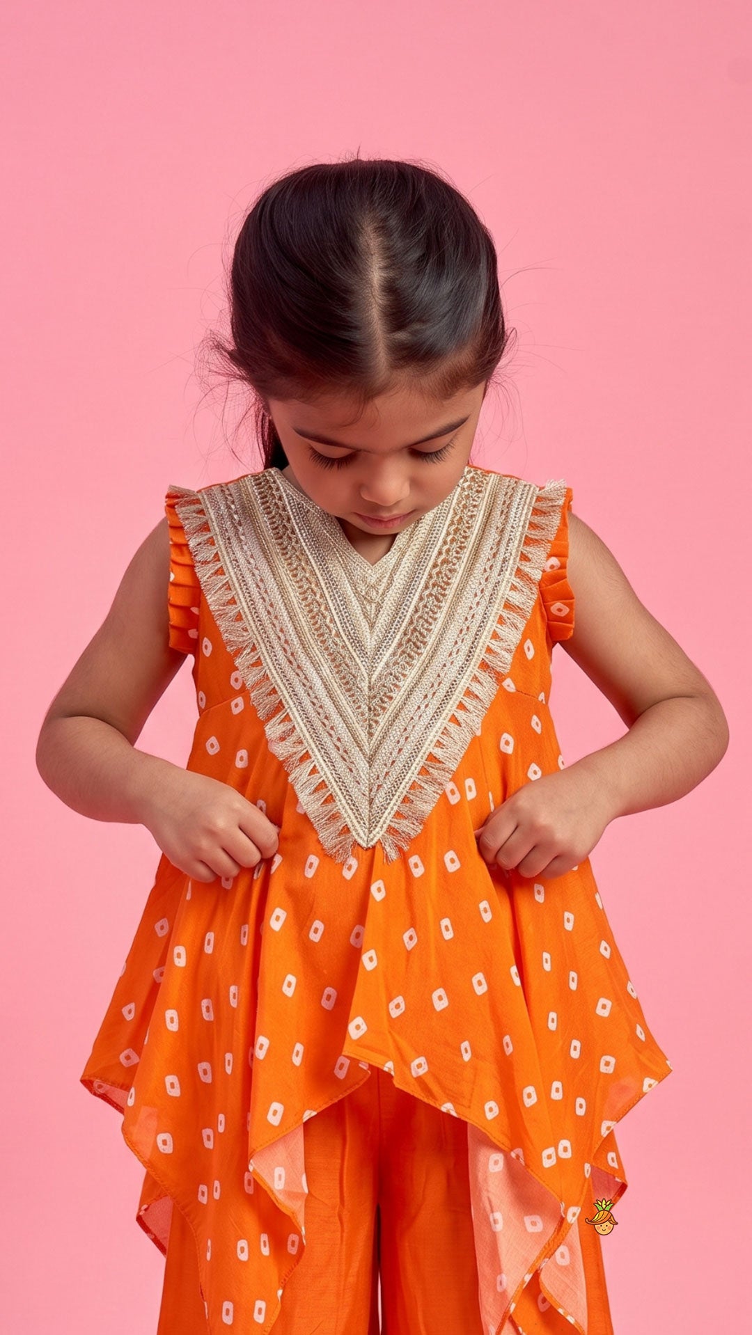 Pre Order: Bandhani Printed Asymmetrical Top And Palazzo