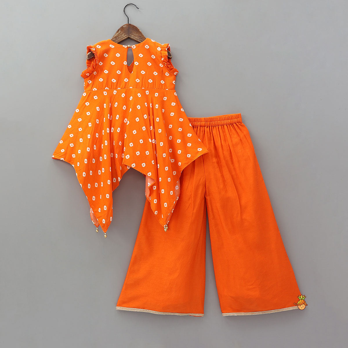 Pre Order: Bandhani Printed Asymmetrical Top And Palazzo