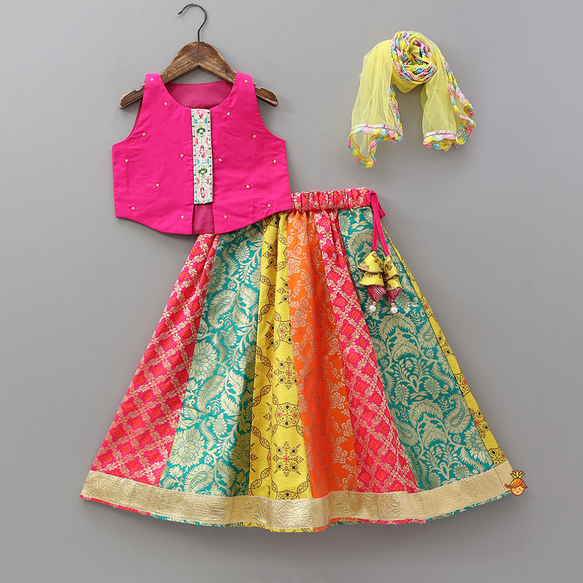 Sleeveless Top And Multicolour Lehenga With Dupatta